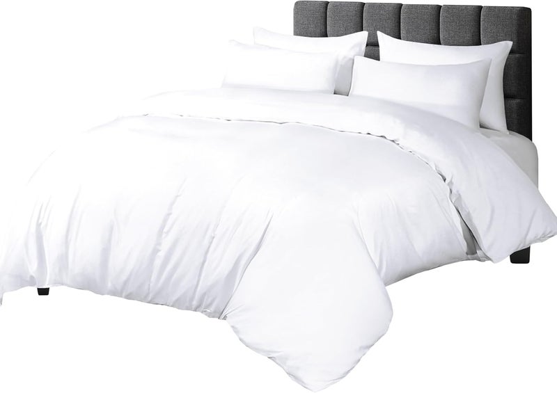 Siesta Zen مجموعة أغطية لحاف سييستا زين بريميوم 100% قطن مصري - مفرد 160x210 سم مع غطاء وسادة، 300 خيط، قماش بيركال، أبيض - Image 1